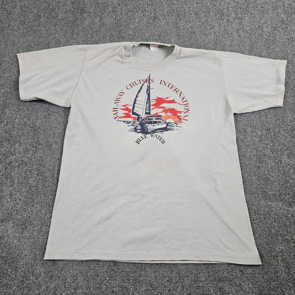 Vintage 90s‎ Sail Away Cruises International TShirt Mens L Gray Grunge Coastal